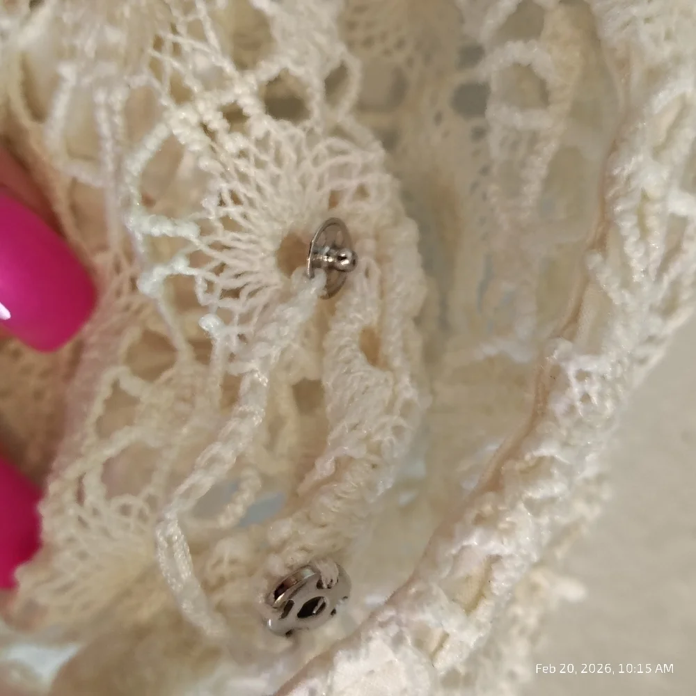 CROCHET LACE GERTIE TOP Perforated Bell Ruffle Sleeve White LG BOHO COTTAGE CORE - Picture 5 of 6